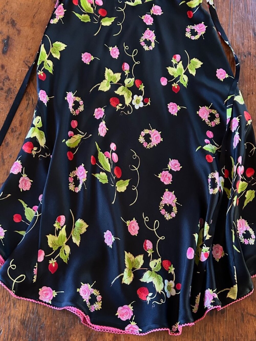Vintage Betsey Johnson Strawberries Cherries Flowers Silk Milk Maid Dress - Picture 4 of 12